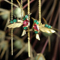 Hummingbird Enamel and Zirconia Earrings | Gold