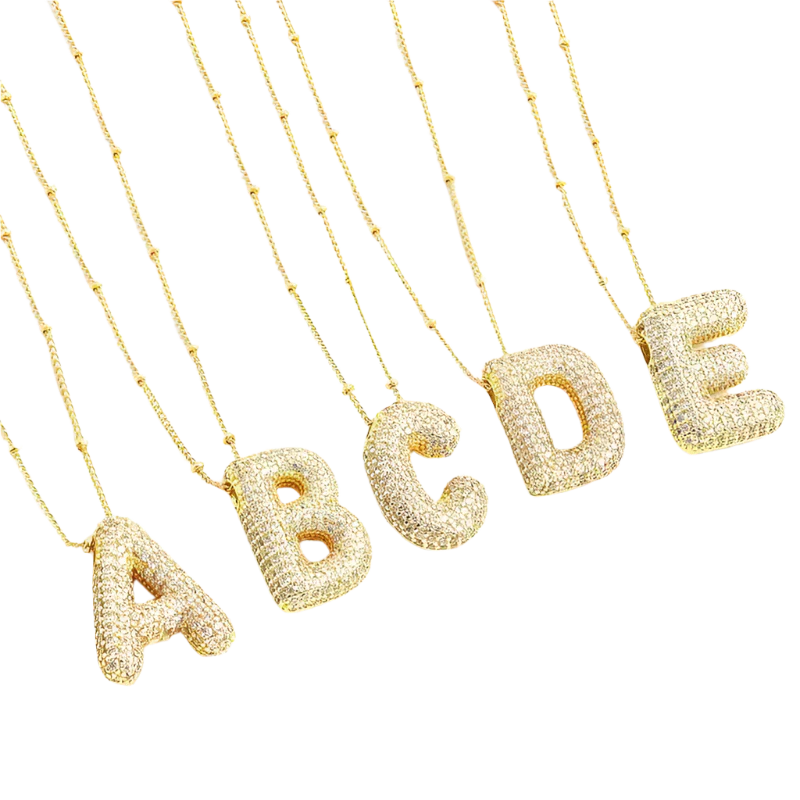 Bubble letter initial necklace set | Gold