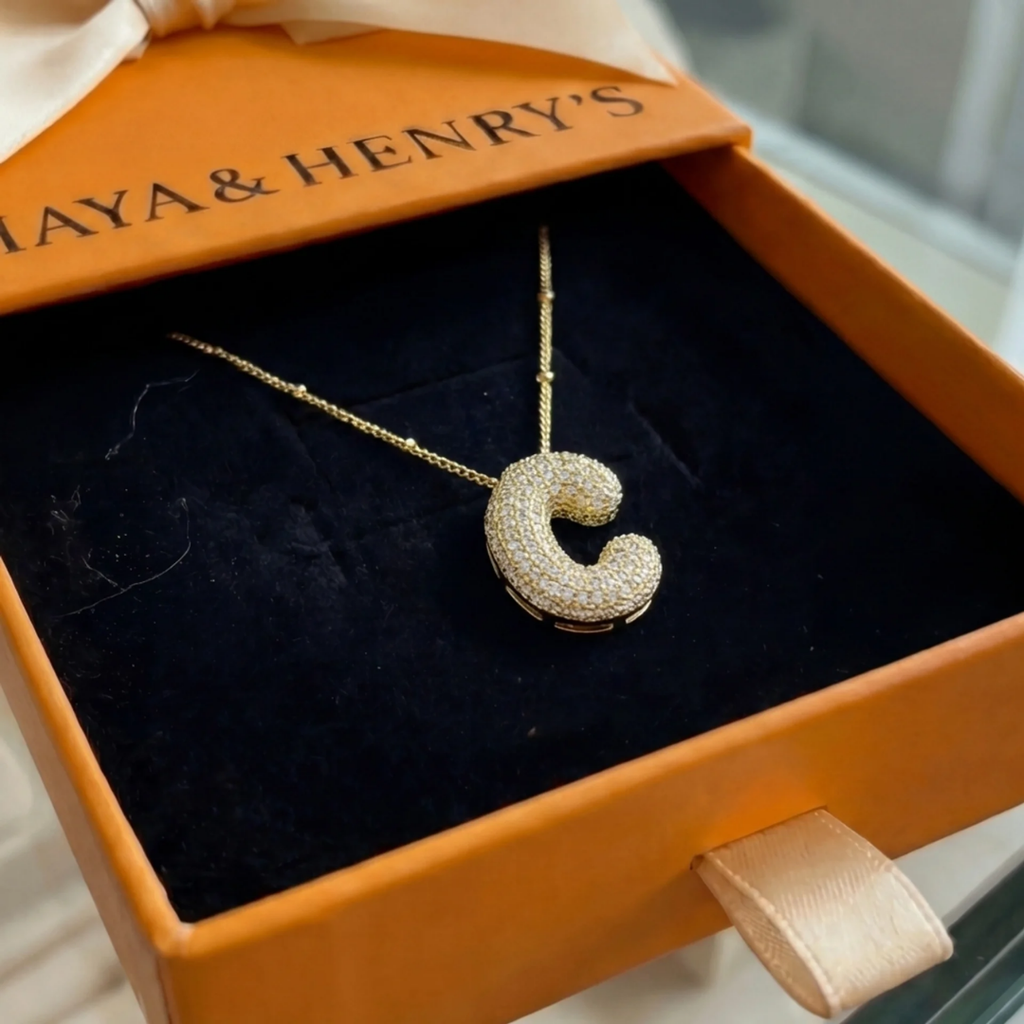 Bubble letter initial necklace set | Gold