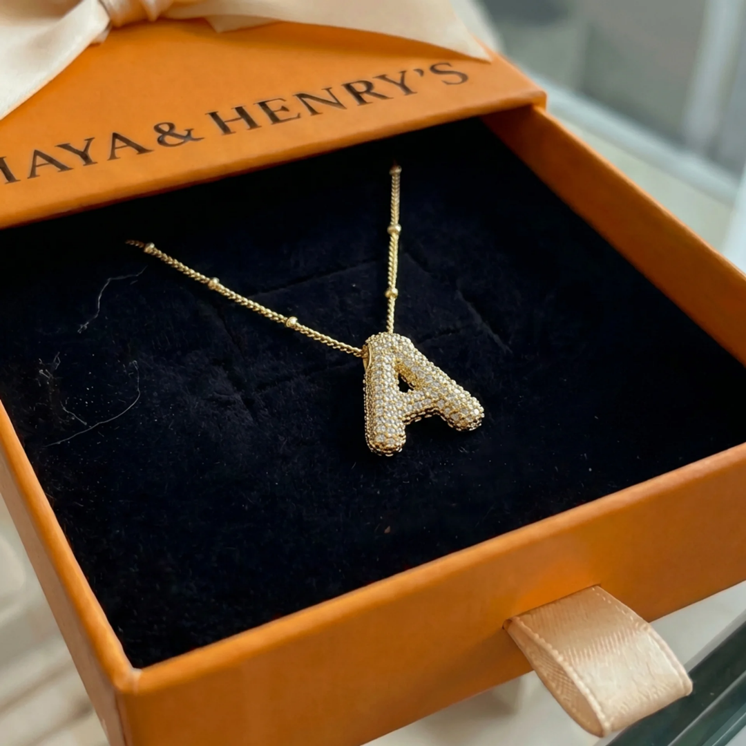 Bubble letter initial necklace set | Gold